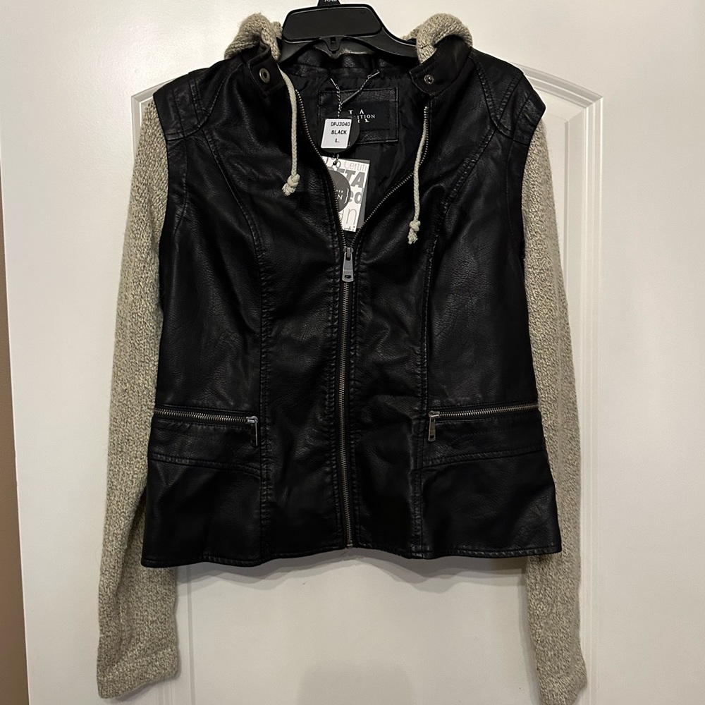 LA Col Vegan leather sweater jacket NWT SZ L